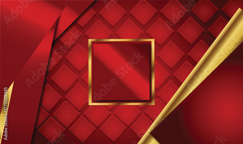 Abstract Golden Frame on Red Luxury Background.