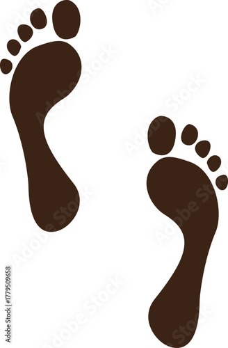 Brown human footprints isolated on white background. Simple footstep silhouette design for trail, walking, or travel concept. Minimal footprint icon vector illustration template.