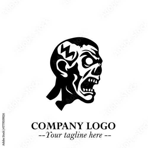 Head of Zombie Logo Symbol in Black on the White Background with Horror Minimal Vector Design