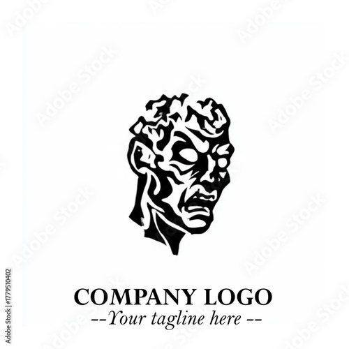 Head of Zombie Logo Symbol in Black on the White Background with Horror Minimal Vector Design