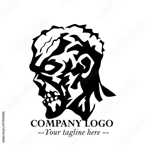 Head of Zombie Logo Symbol in Black on the White Background with Horror Minimal Vector Design
