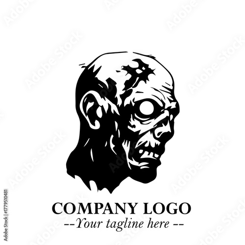 Head of Zombie Logo Symbol in Black on the White Background with Horror Minimal Vector Design