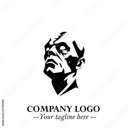 Head of Zombie Logo Symbol in Black on the White Background with Horror Minimal Vector Design