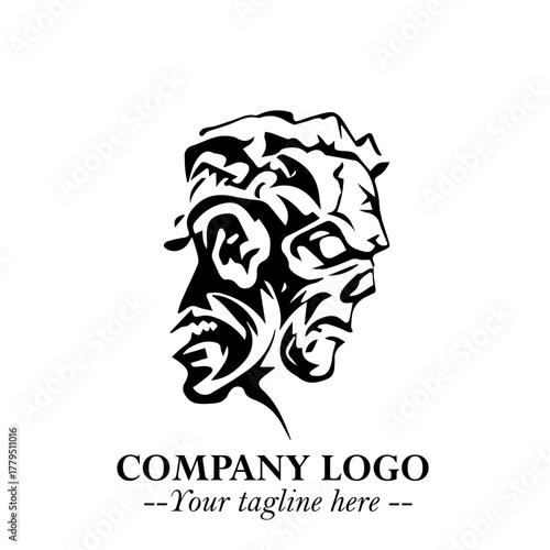 Head of Zombie Logo Symbol in Black on the White Background with Horror Minimal Vector Design
