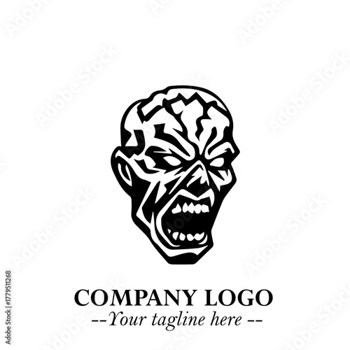 Head of Zombie Logo Symbol in Black on the White Background with Horror Minimal Vector Design