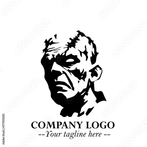 Head of Zombie Logo Symbol in Black on the White Background with Horror Minimal Vector Design