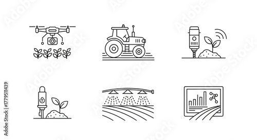Precision agriculture linear icons set smart farming modern agriculture customizable thin line contour symbols isolated vector outline illustrations editable stroke