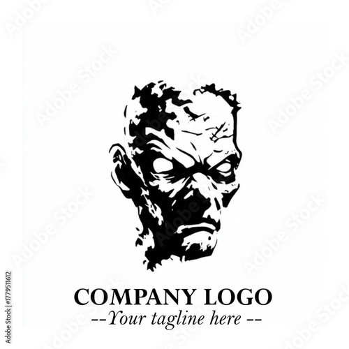 Head of Zombie Logo Symbol in Black on the White Background with Horror Minimal Vector Design