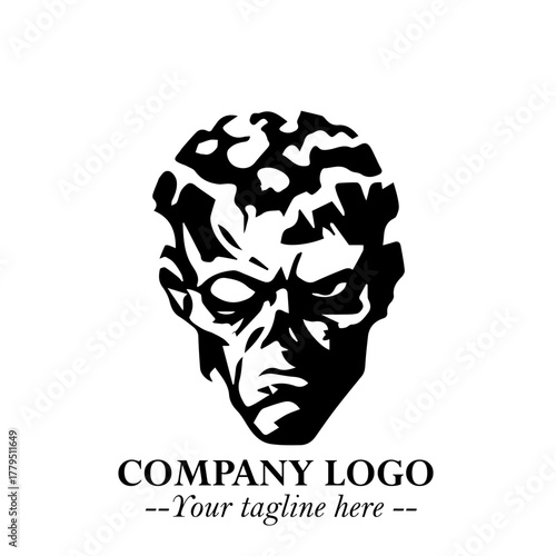 Head of Zombie Logo Symbol in Black on the White Background with Horror Minimal Vector Design