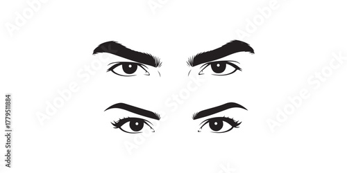 man and woman isolated vector eyes and eyebrows silhouette illustration, female and male vector eyes and eyebrows silhouette,