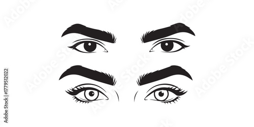 man and woman isolated vector eyes and eyebrows silhouette illustration, female and male vector eyes and eyebrows silhouette,