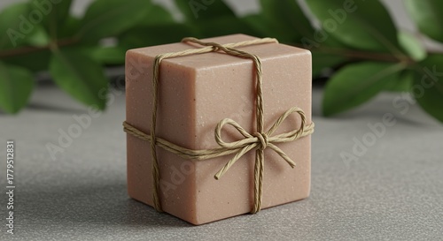 Handmade Soap Bar with Twine natural organic bath body hygiene spa beauty clean skincare wellness gift present package wrapped leaves