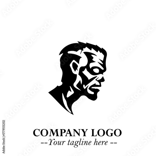 Head of Zombie Logo Symbol in Black on the White Background with Horror Minimal Vector Design