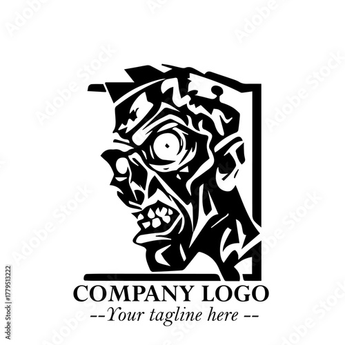 Head of Zombie Logo Symbol in Black on the White Background with Horror Minimal Vector Design