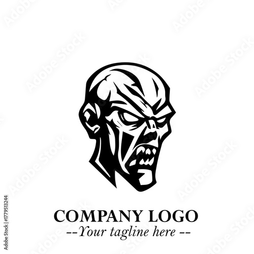Head of Zombie Logo Symbol in Black on the White Background with Horror Minimal Vector Design