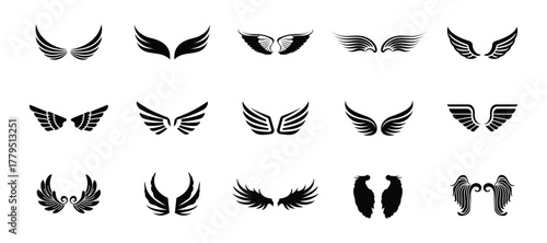 Wings. Simple set of angel wings vector icons for web design.