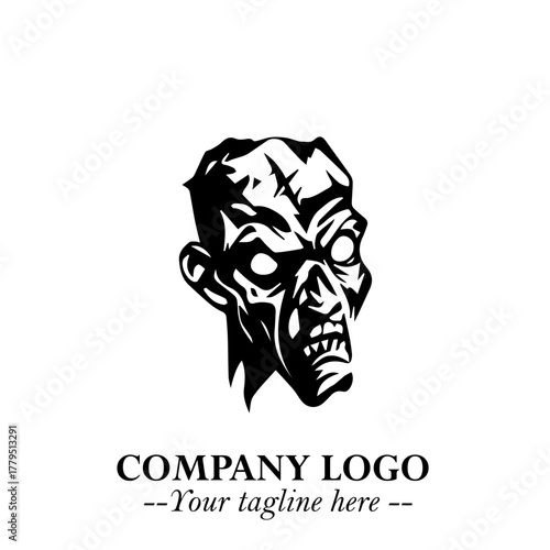 Head of Zombie Logo Symbol in Black on the White Background with Horror Minimal Vector Design