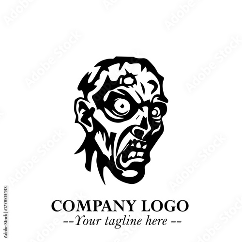 Head of Zombie Logo Symbol in Black on the White Background with Horror Minimal Vector Design