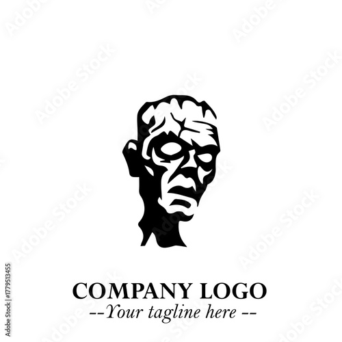 Head of Zombie Logo Symbol in Black on the White Background with Horror Minimal Vector Design