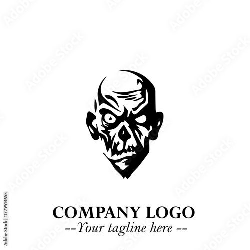 Head of Zombie Logo Symbol in Black on the White Background with Horror Minimal Vector Design