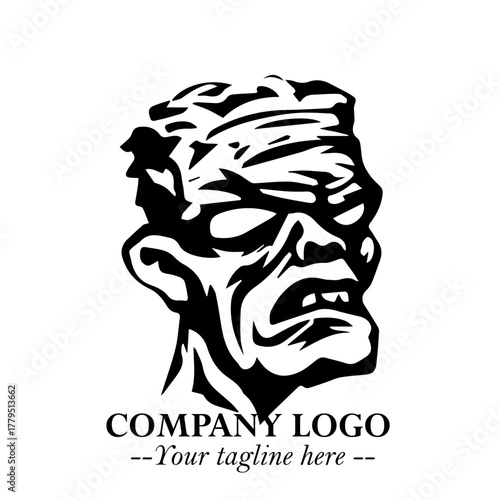Head of Zombie Logo Symbol in Black on the White Background with Horror Minimal Vector Design