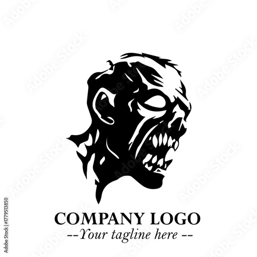 Head of Zombie Logo Symbol in Black on the White Background with Horror Minimal Vector Design