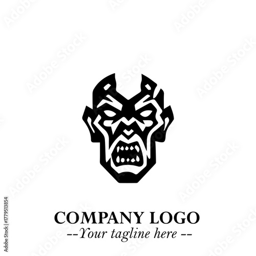 Head of Zombie Logo Symbol in Black on the White Background with Horror Minimal Vector Design