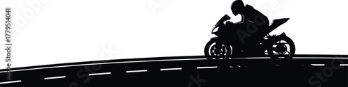 Black silhouette of a motorcycle rider on a road white, motorcycle, rider, silhouette, black, white, road, asphalt, speed, motion, sport, racing, vehicle, transportation, travel, journey, freedom, adv