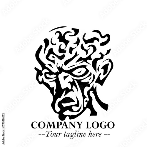 Head of Zombie Logo Symbol in Black on the White Background with Horror Minimal Vector Design