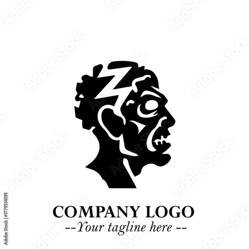 Head of Zombie Logo Symbol in Black on the White Background with Horror Minimal Vector Design