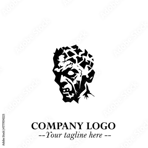 Head of Zombie Logo Symbol in Black on the White Background with Horror Minimal Vector Design