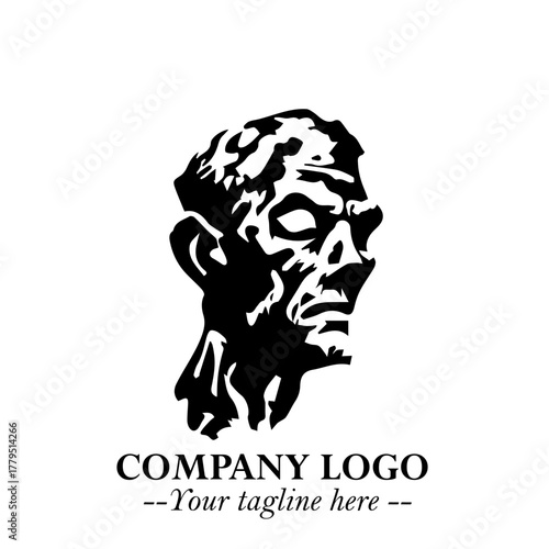 Head of Zombie Logo Symbol in Black on the White Background with Horror Minimal Vector Design