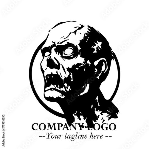 Head of Zombie Logo Symbol in Black on the White Background with Horror Minimal Vector Design