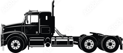 Black silhouette of a semi truck tractor unit, semi truck, tractor unit, truck, lorry, heavy duty truck, transport, logistics, freight, cargo, vehicle, transportation, commercial vehicle, diesel, engi