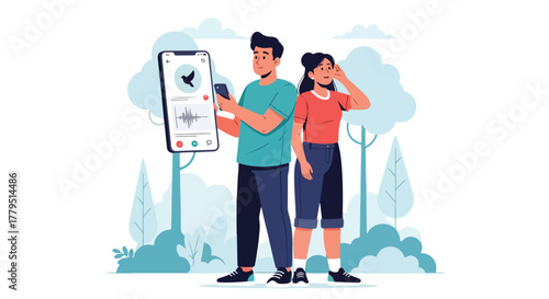 Couple in park uses phone app
