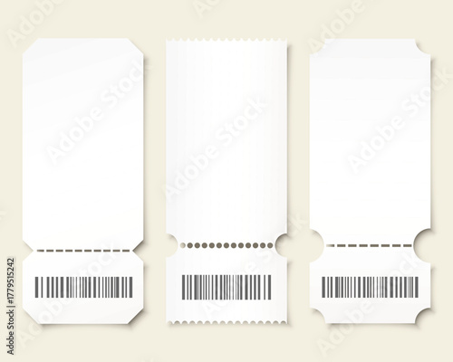 Set of empty ticket templates isolated on transparent background