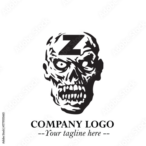 Head of Zombie Logo Symbol in Black on the White Background with Horror Minimal Vector Design