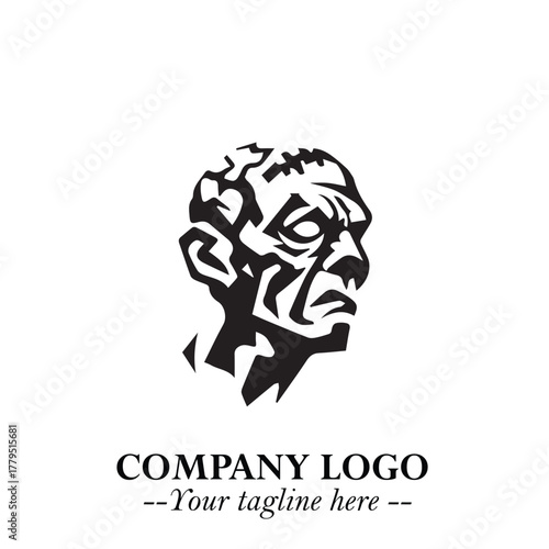 Head of Zombie Logo Symbol in Black on the White Background with Horror Minimal Vector Design