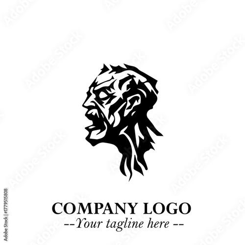 Head of Zombie Logo Symbol in Black on the White Background with Horror Minimal Vector Design