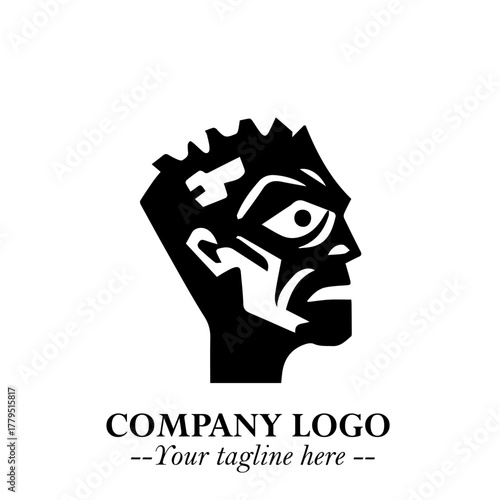 Head of Zombie Logo Symbol in Black on the White Background with Horror Minimal Vector Design