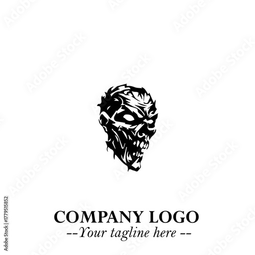 Head of Zombie Logo Symbol in Black on the White Background with Horror Minimal Vector Design