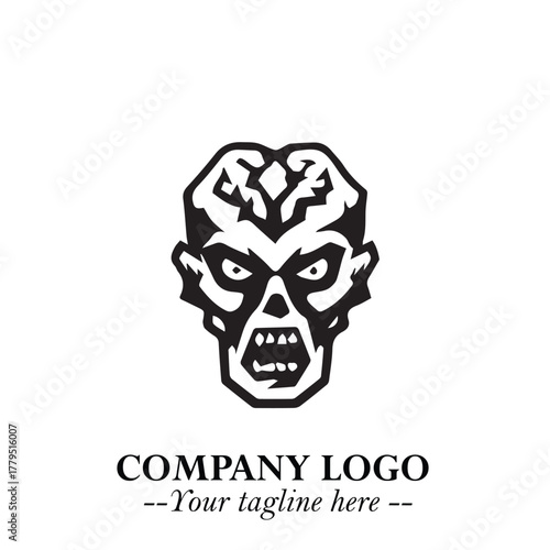 Head of Zombie Logo Symbol in Black on the White Background with Horror Minimal Vector Design
