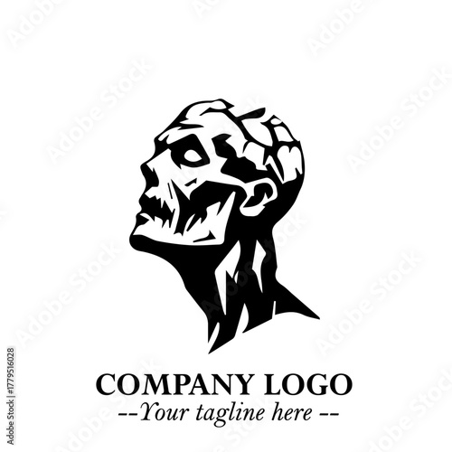 Head of Zombie Logo Symbol in Black on the White Background with Horror Minimal Vector Design