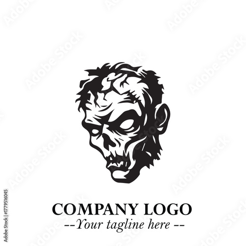 Head of Zombie Logo Symbol in Black on the White Background with Horror Minimal Vector Design