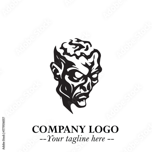 Head of Zombie Logo Symbol in Black on the White Background with Horror Minimal Vector Design