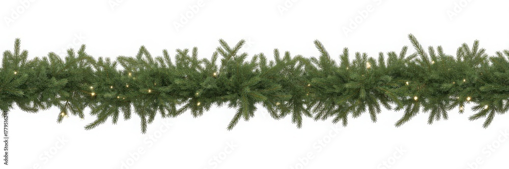 Obraz premium Classic green christmas garland with warm white lights, ideal for holiday decoration and winter celebration season