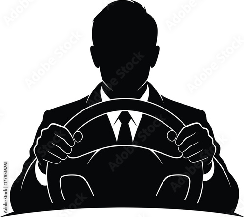 Silhouette man in suit driving car steering wheel vector, silhouette, man, driving, car, steering wheel, driver, suit, tie, hands, holding, vehicle, transportation, travel, journey, road, commute, con