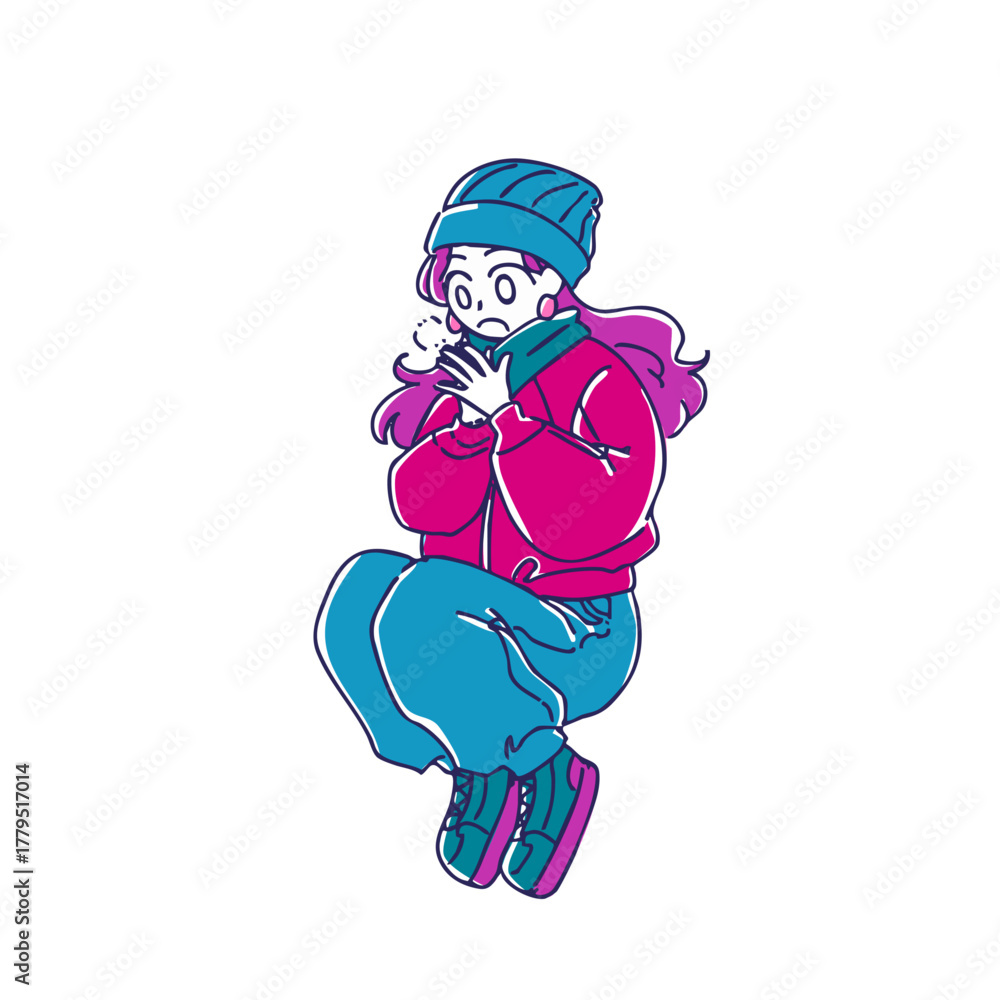 Naklejka premium シンプルかわいい冬服女子のイラスト素材