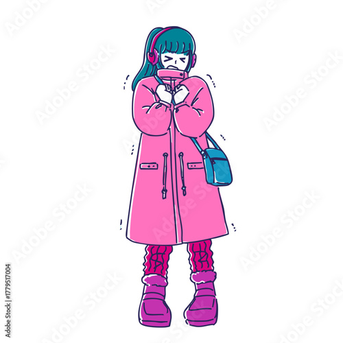 シンプルかわいい冬服女子のイラスト素材