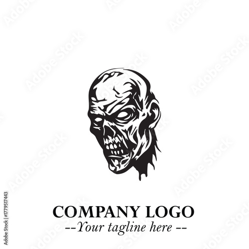Head of Zombie Logo Symbol in Black on the White Background with Horror Minimal Vector Design